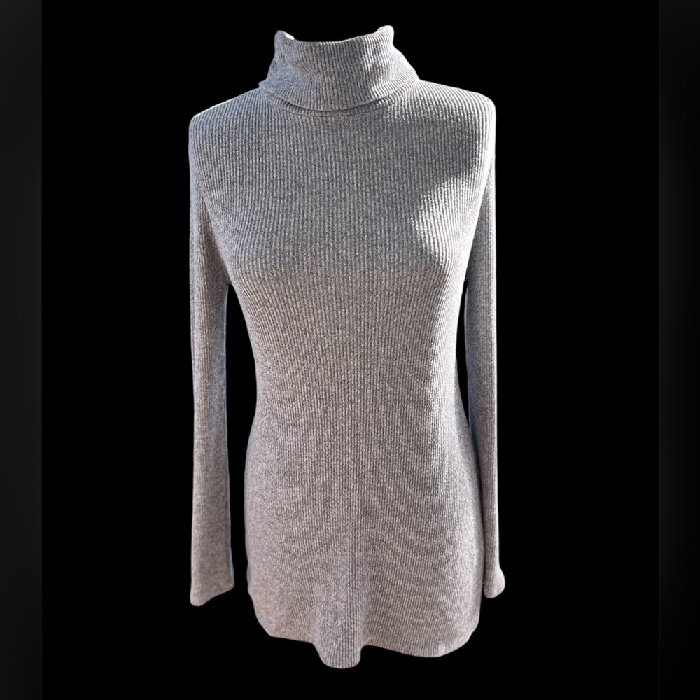 White House Black Market Mock Turtle Neck Knit  Sweater Dress Gray Size XS EUC